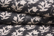 Traditional Hand Block Print Grey Pure Linen Fabric - Gunijta