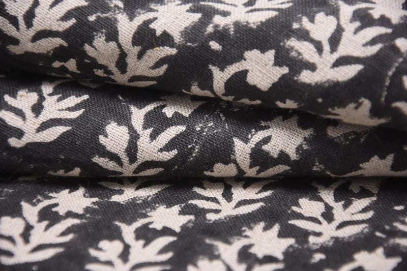 Traditional Hand Block Print Grey Pure Linen Fabric - Gunijta