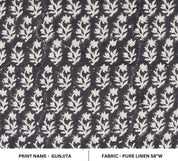 Traditional Hand Block Print Grey Pure Linen Fabric - Gunijta