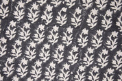 Traditional Hand Block Print Grey Pure Linen Fabric - Gunijta