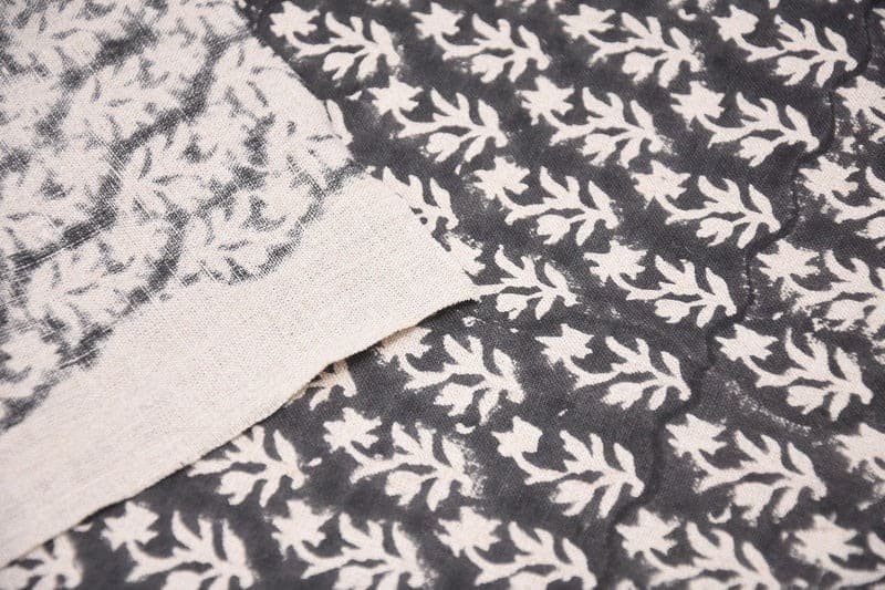 Traditional Hand Block Print Grey Pure Linen Fabric - Gunijta