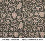Traditional Dark Green Block Print Thick Linen Fabric - Kundanvan