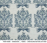 Handcrafted Silver and Dark Blue Block Printed Floral Linen Blend Natural Fabric for Curtains – Vrindavan