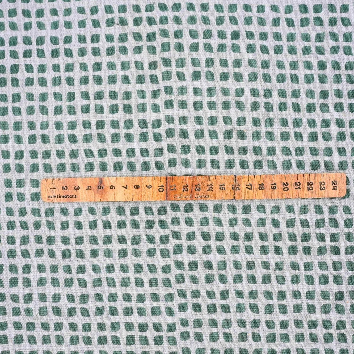 Pure Linen Hand Block Printed Sheen Green Floral Fabric for Couch Cover - Mandala