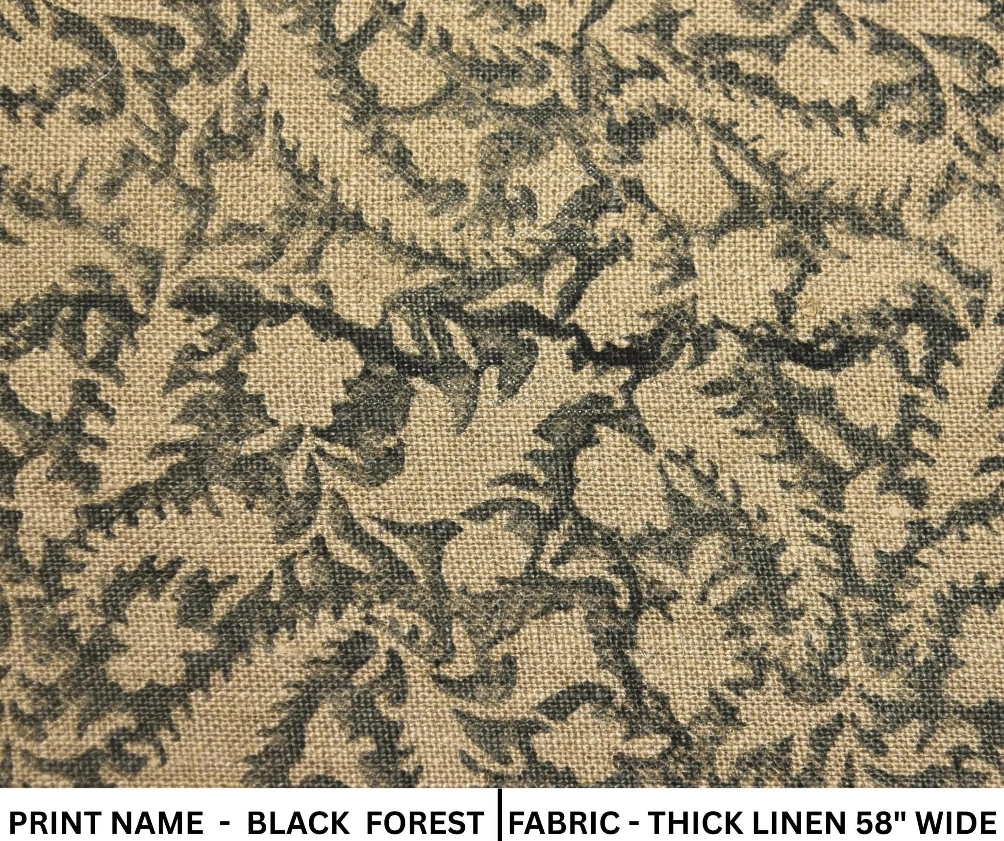 Linen Block Print Fabric 58 Inch Width Heavy Linen Natural Base Color Curtains and Drapes Upholstery Pillow Covers Tablecloths and Runners Bedding Tote Bag by Fabritual