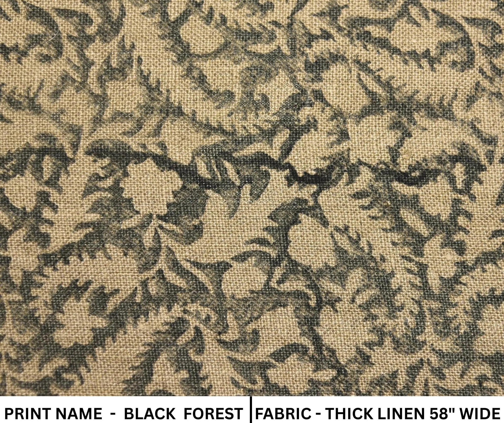 Linen Block Print Fabric 58 Inch Width Heavy Linen Natural Base Color Curtains and Drapes Upholstery Pillow Covers Tablecloths and Runners Bedding Tote Bag by Fabritual