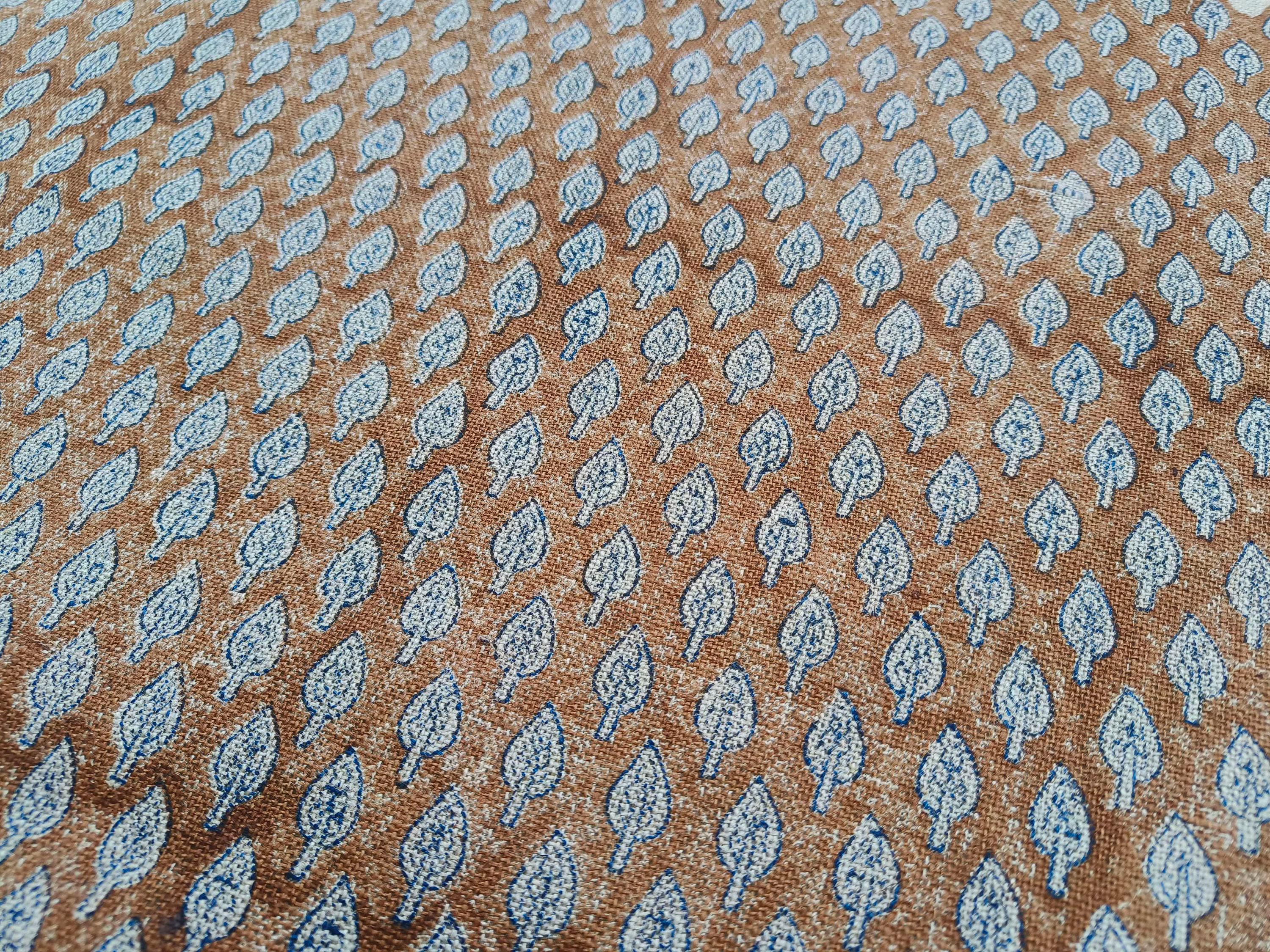 Upholstery Linen with Traditional Indian Motif for Rustic Decor, Fabritual 58&quot; Wide Linen with Hand Block Print for Chair Covers and Living Room, Soft Linen Fabric for Indian Inspired Tablecloths and Home Styling.