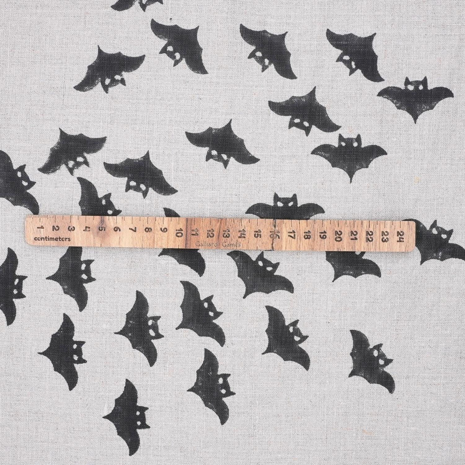 Handmade Art Wooden Block Black Bat Print Pure Linen Table Cover Fabric for Living Room Decor