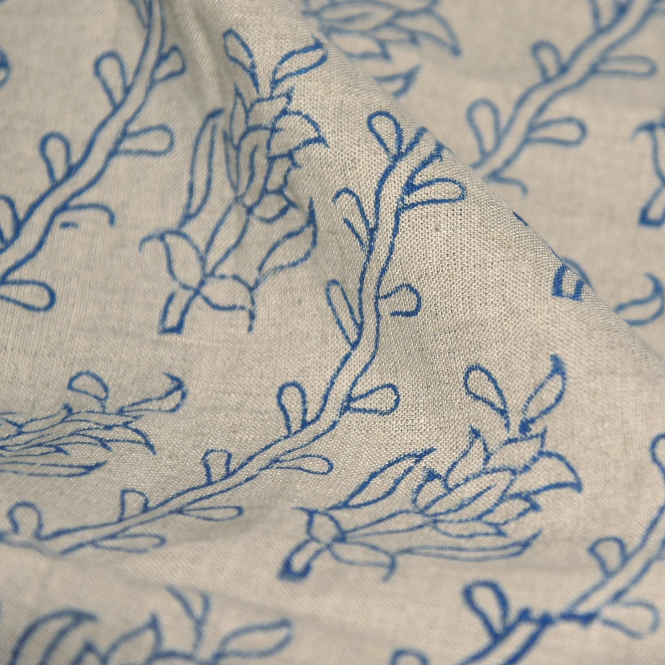 Linen Block Print Fabric 58 Inch Width Medium Weight Linen Natural Base With Unique  Color Curtains and Drapes Upholstery Pillow Covers Tablecloths and Runners Bedding Tote Bag Lampshades Napkins by Fabritual