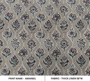 Amarbel  Sand Brown Floral Block Print Linen Fabric  Fabric By The Yard, Throw Pillow Cover Cushion Upholstery Cotton Linen