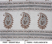 Handcrafted Brown and Gray Floral Cushion Fabric on Pure Linen with Basant Bela Design
