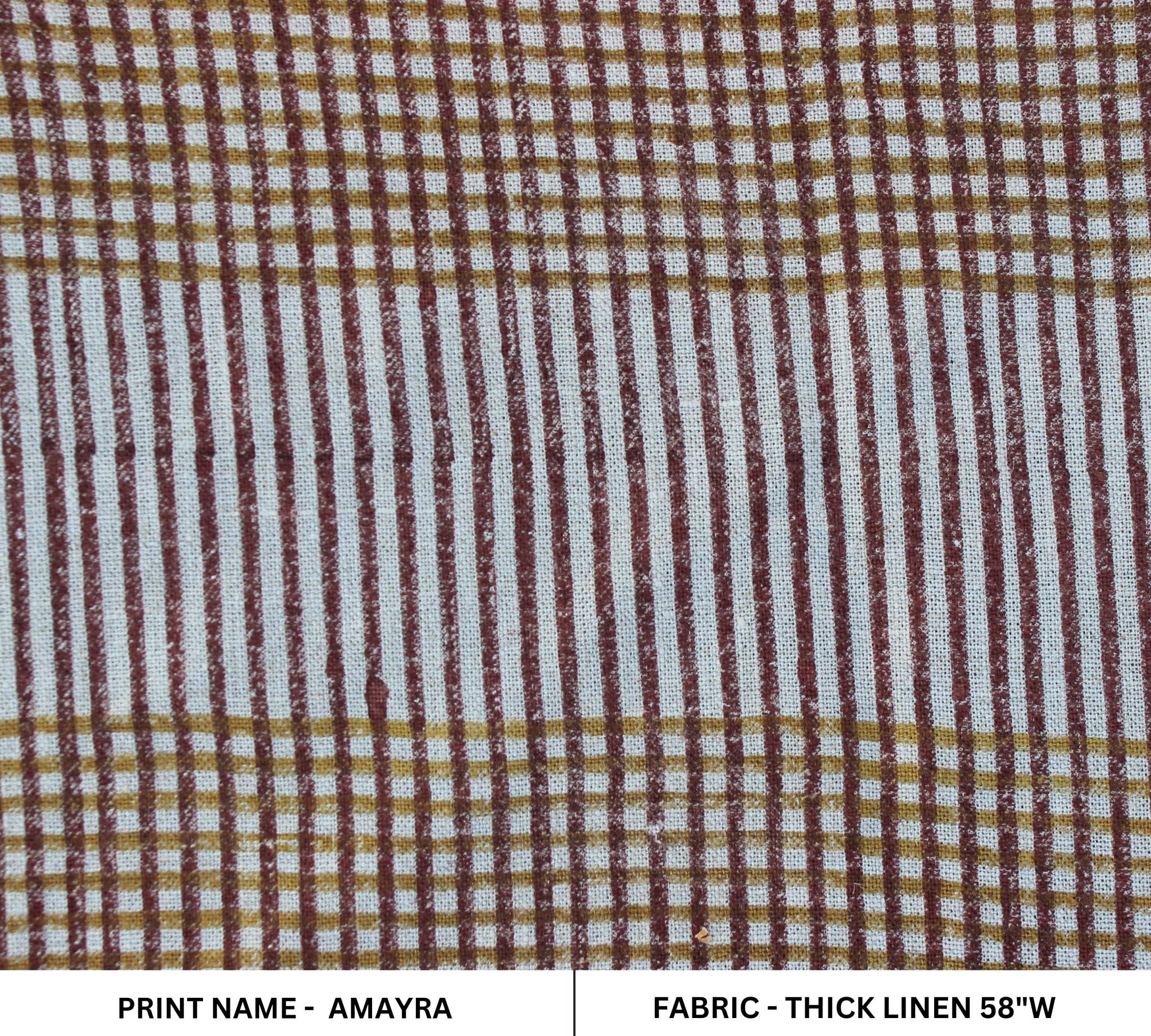 Amayra Mustard  Block Print Check Fabric,Heavy Linen Fabric, Wide Fabric By The Yard, Fabric Make Cushion Covers,Curtains,Tablecloth 