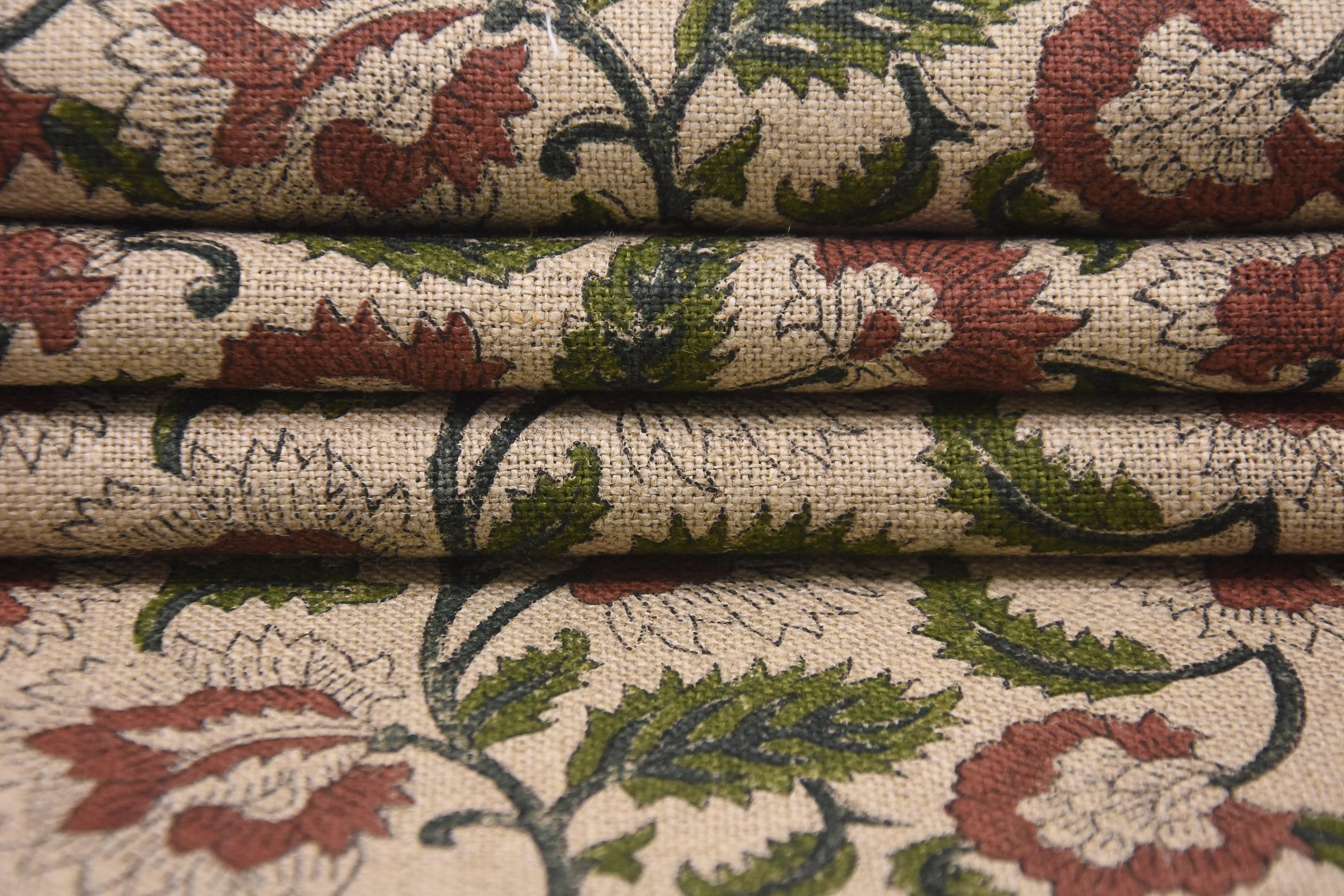 Linen Block Print Fabric 58 Inch Width Heavy Linen Natural Base With Unique Color Curtains and Drapes Upholstery Pillow Covers Tablecloths and Runners Bedding Tote Bag by Fabritual