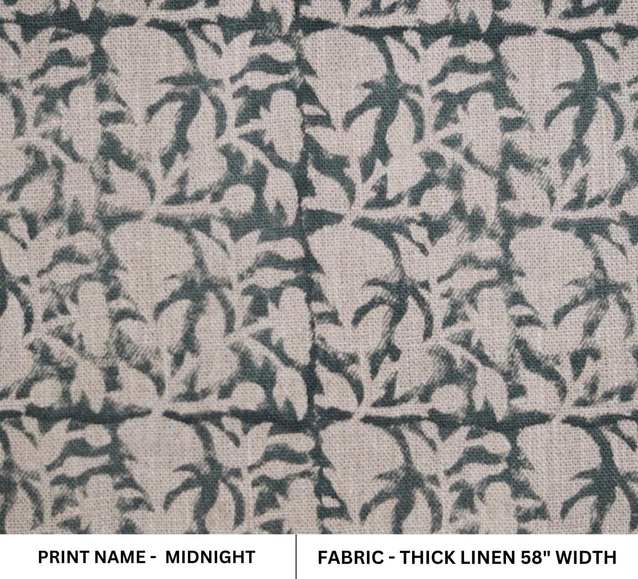 Handcrafted Indian Block Printed Premium Gray Floral Thick Linen 58" Wide Fabric – Midnight Gudhal