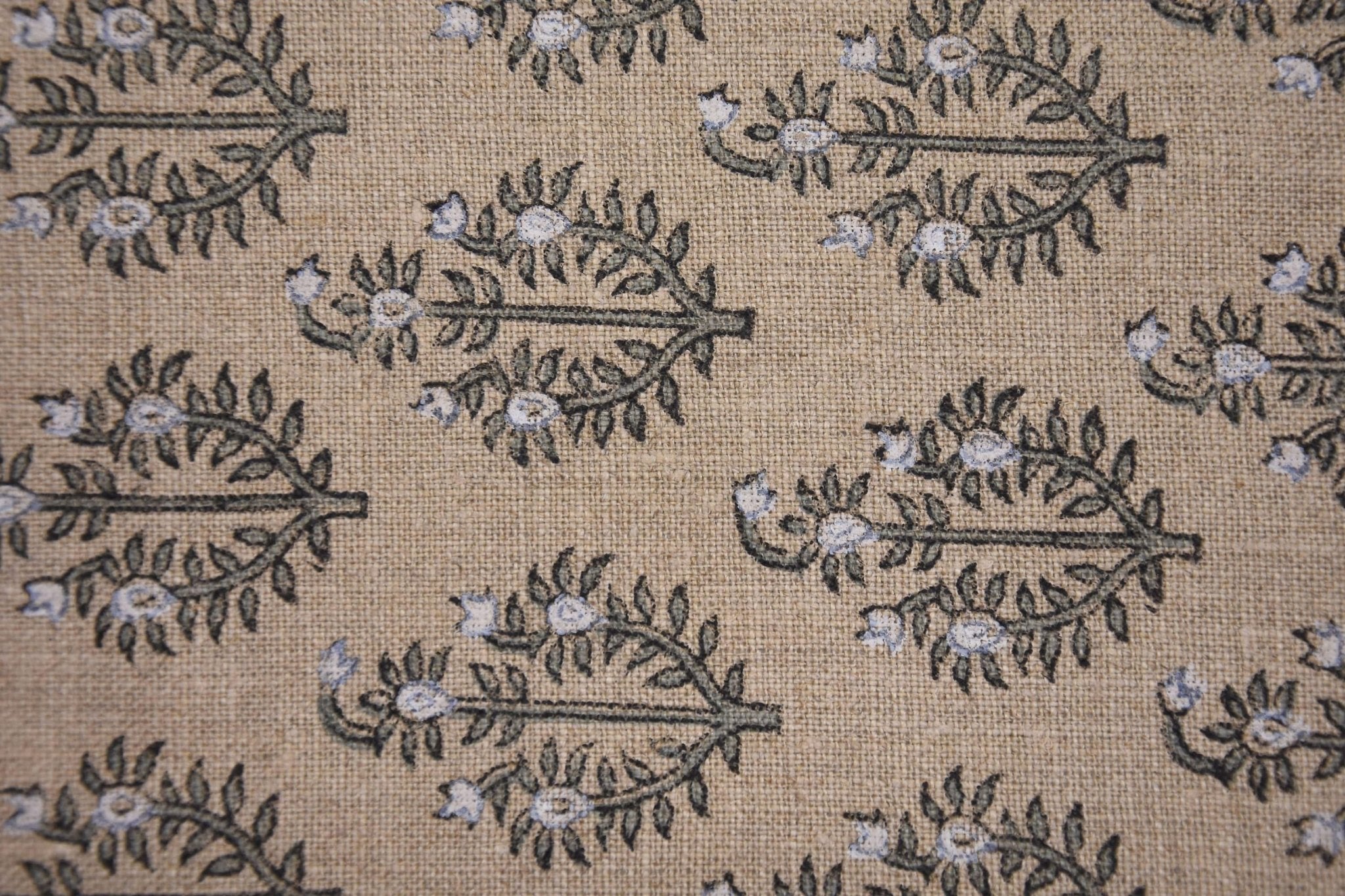 Linen Block Print Fabric 58 Inch Width Heavy Linen Natural Base Color Curtains and Drapes Tablecloths and Runners Bedding Tote Bag by Fabritual