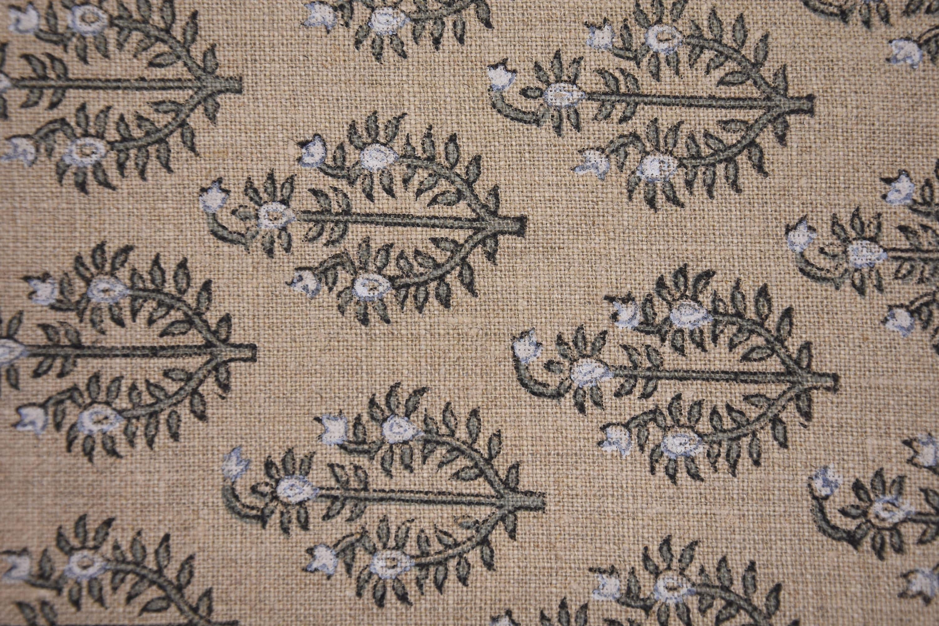 Linen Block Print Fabric 58 Inch Width Heavy Linen Natural Base Color Curtains and Drapes Tablecloths and Runners Bedding Tote Bag by Fabritual