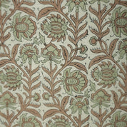 Indian block print viscose linen, floral pattern for table linen and pillow covers, Natural floral viscose-linen blend, handmade fabric for sofa and dining decor, Cotton mix fabric with floral block print for Indian-style curtains and chair upholstery.