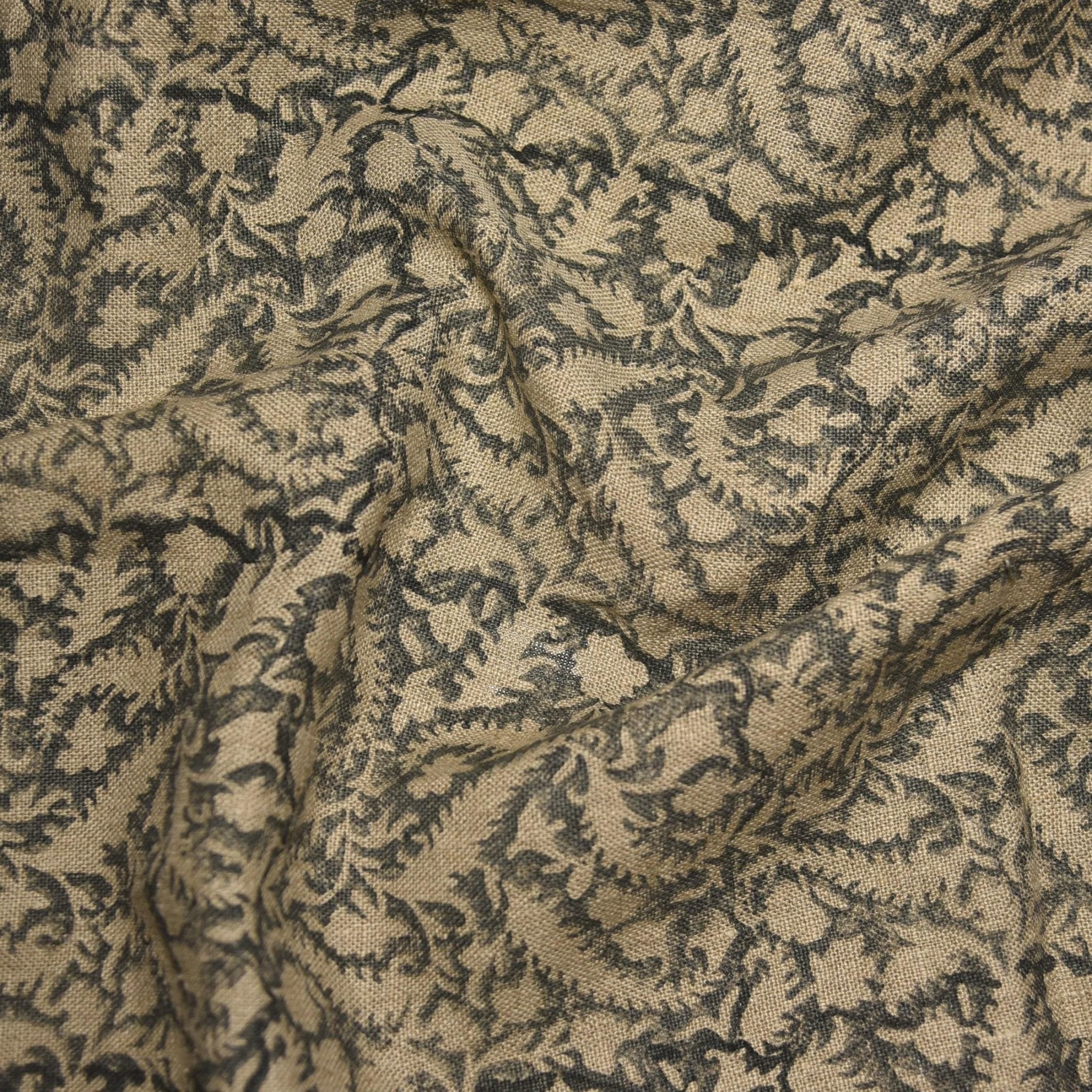 Linen Block Print Fabric 58 Inch Width Heavy Linen Natural Base Color Home Decor Curtains and Drapes Upholstery Pillow Covers Tablecloths and Runners Bedding Tote Bag by Fabritual