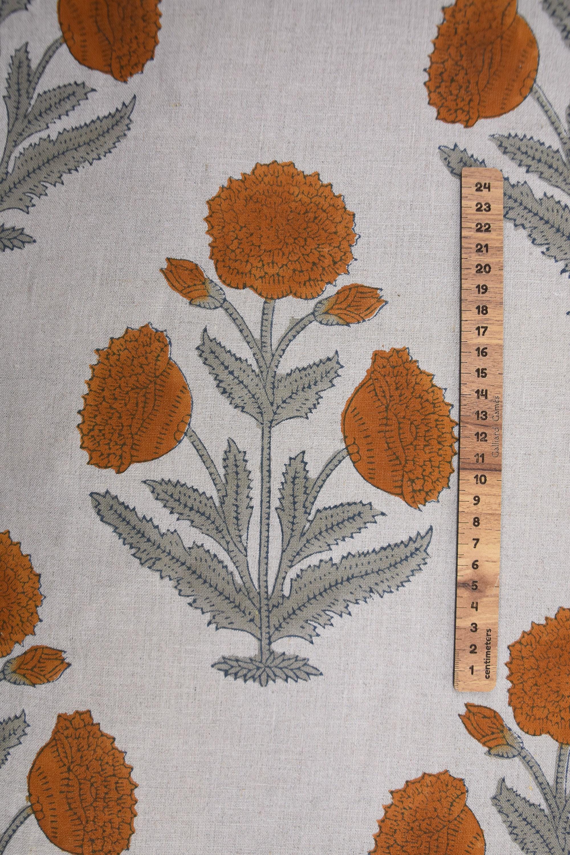 Linen Block Print Fabric 58&quot; Width Medium Weight Linen Natural Base Color Curtains and Drapes Upholstery Pillow Covers Tablecloths and Runners  Lampshades Napkins by Fabritual