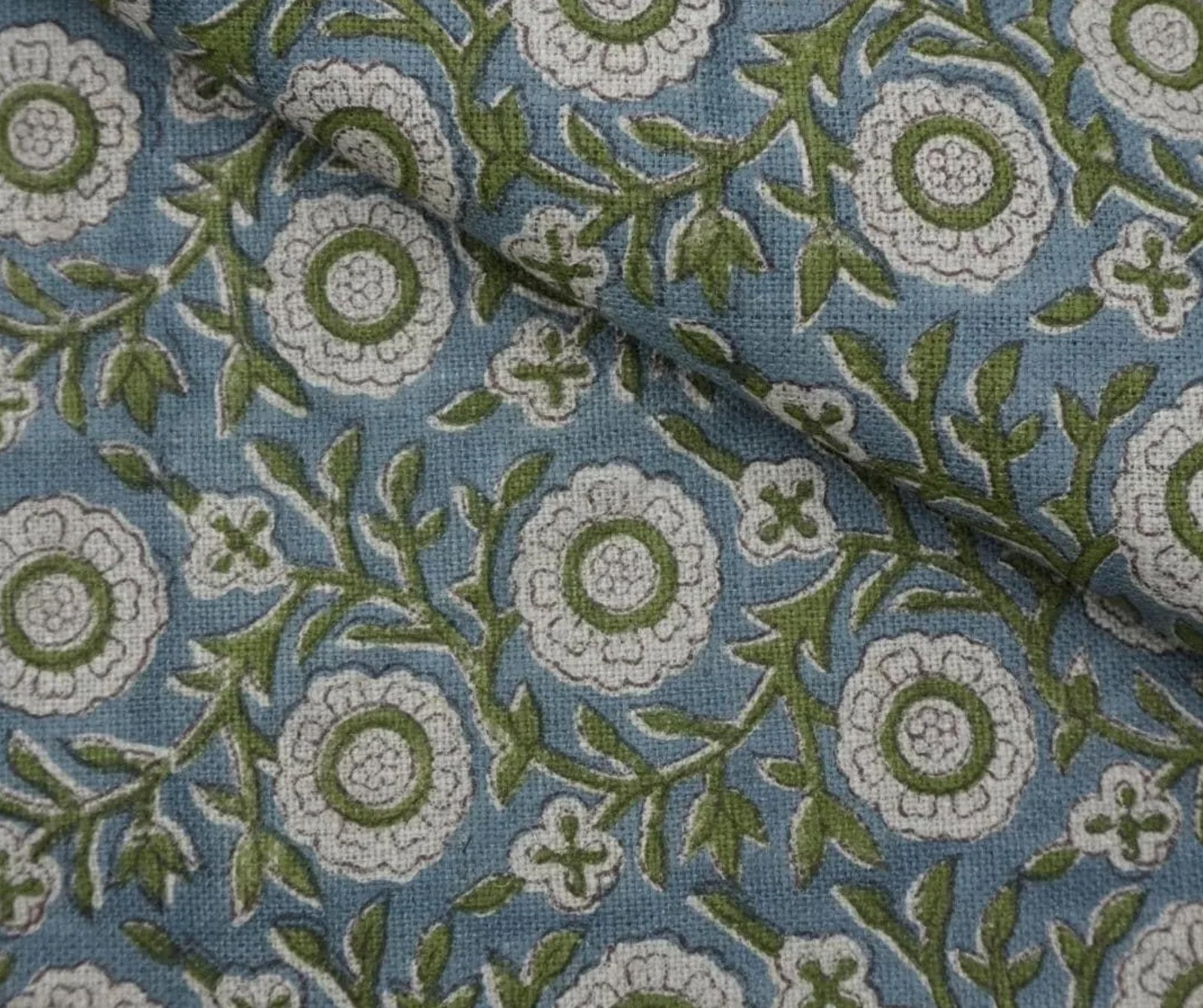 Linen Block Print Fabric 58 Inch Width Heavy Weight Linen Natural Base Color Curtains and Drapes Handmade Art Pillow Covers Tablecloths and Runners Bedding Tote Bag Lampshades Napkins by Fabritual