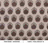 Handcrafted Pure Linen Fabric Brown and Gray Floral Block Printed for Window Curtains & Home Decor - BHEESHMA