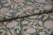 Cotton Block Print Fabric 50&quot; Width Medium Weight Duck Canvas Beige Base Color Curtains and Drapes Pillow Covers Tablecloths and Runners Bedding Tote Bag  Napkins by Fabritual