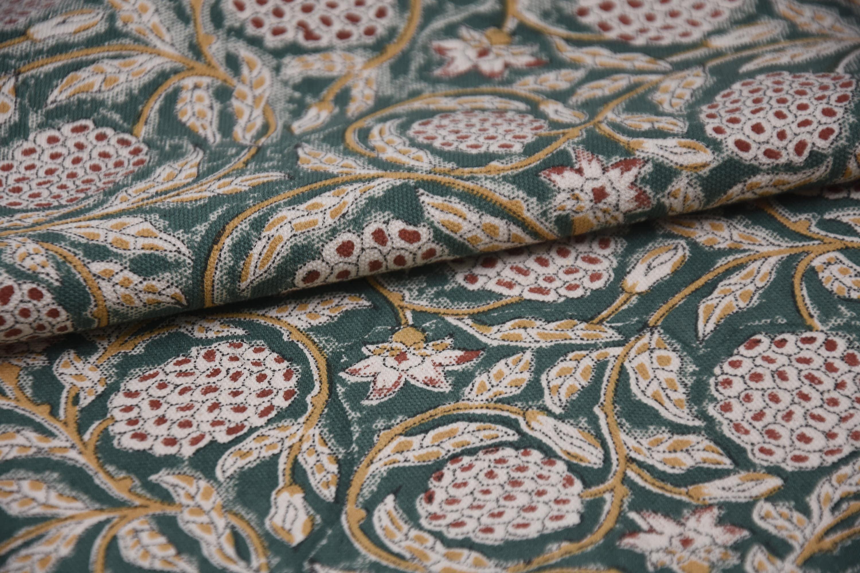 Cotton Block Print Fabric 50&quot; Width Medium Weight Duck Canvas Beige Base Color Curtains and Drapes Pillow Covers Tablecloths and Runners Bedding Tote Bag  Napkins by Fabritual