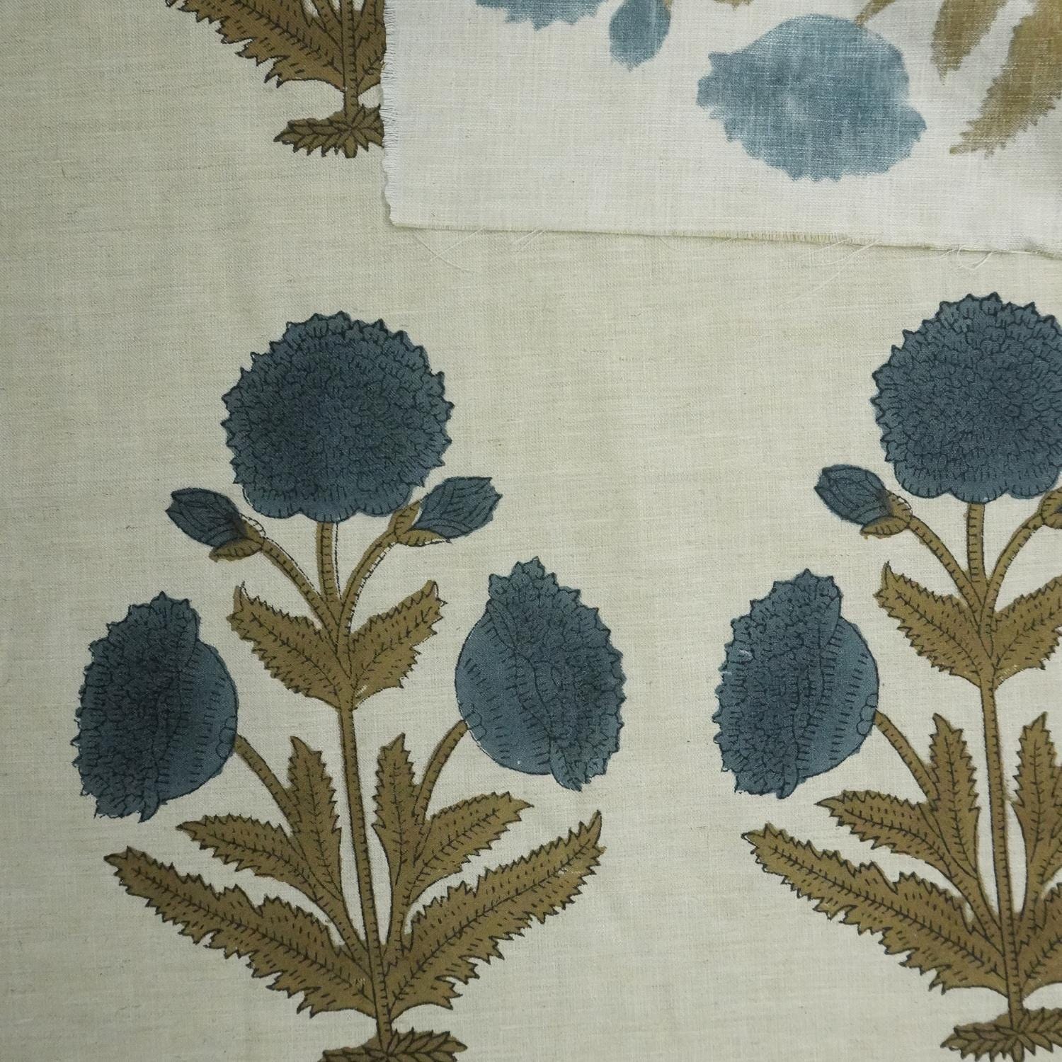 Linen Block Print Fabric 58 Inch Width Light Weight Linen Natural Base Color Handmade Creative Design To Make Curtains and Drapes Upholstery  Tablecloths and Runners Lampshades Napkins by Fabritual