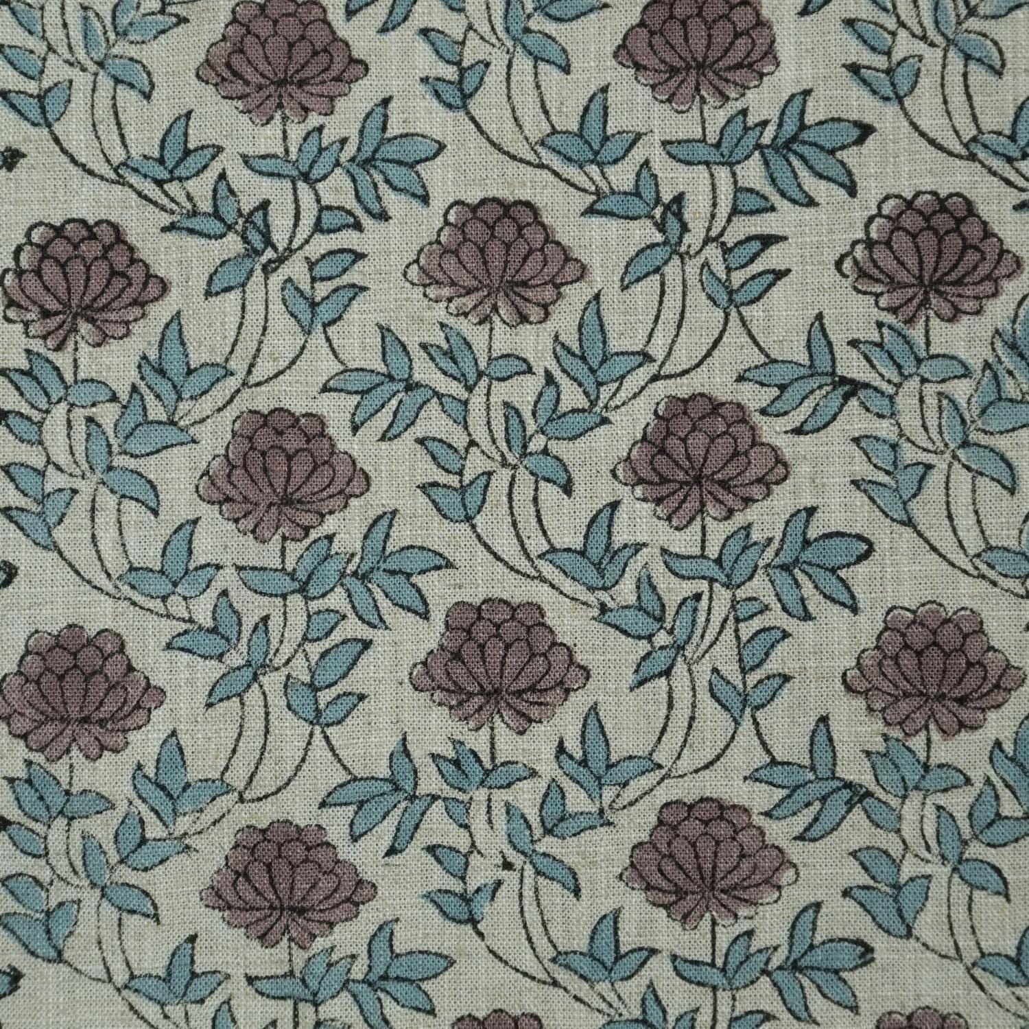 HAND BLOCK PRINT LINEN FABRIC VISCOSE FOR DRAPERY AND CURTAIN FLORAL INDIAN LINEN FABRIC - KHUBSURAT