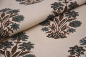 Thick Cotton Block Print Fabric 44 Inch Width Medium Weight Beige Base Color Curtains and Drapes Tablecloths and Runners Bedding Tote Bag Lampshades Napkins by Fabritual