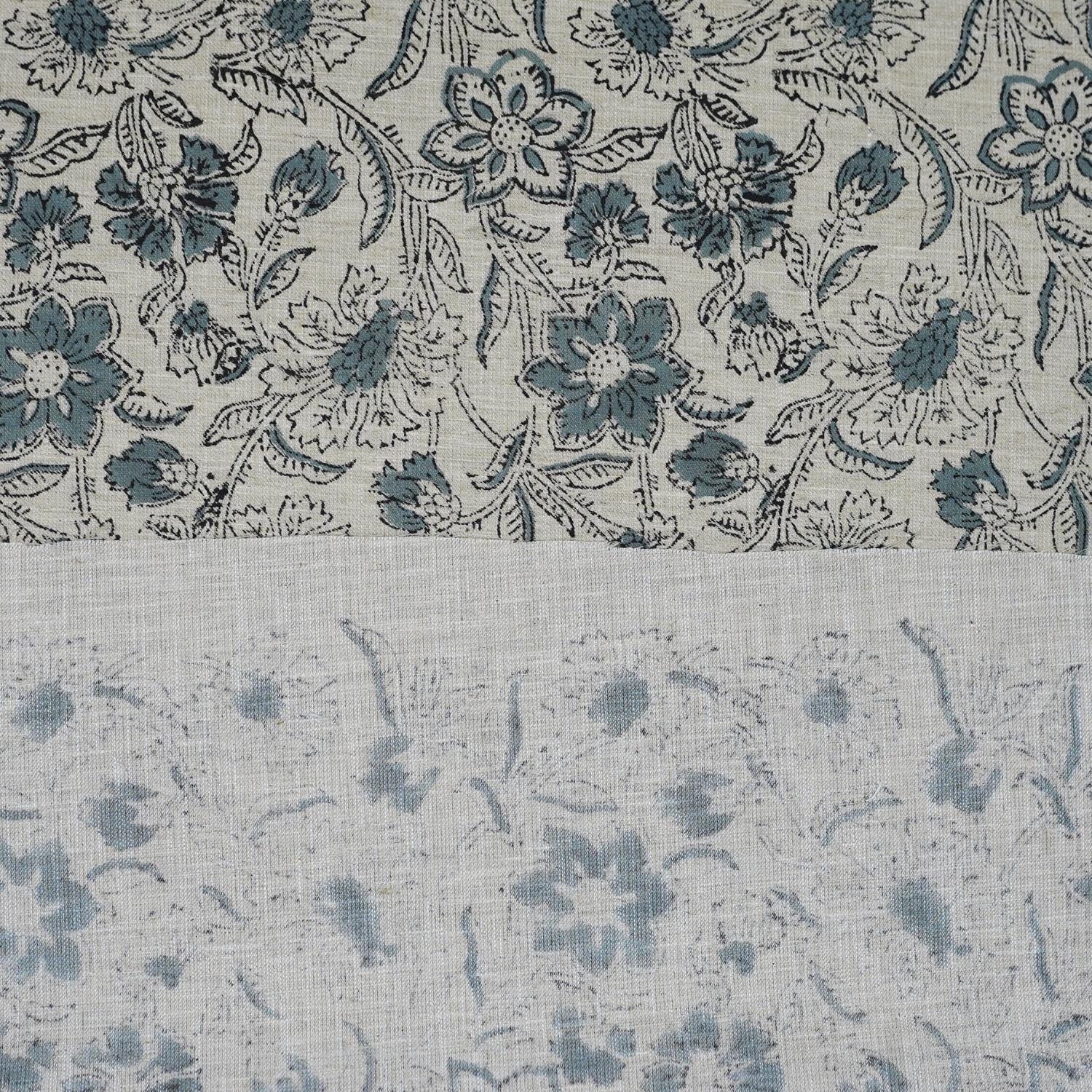 Linen Block Print Fabric Linen Blend 58 Inch Width Light Weight Linen Natural Base Color Curtains and Drapes Upholstery Handmade Art Tablecloths and Runners Bedding Tote Bag Lampshades Napkins by Fabritual