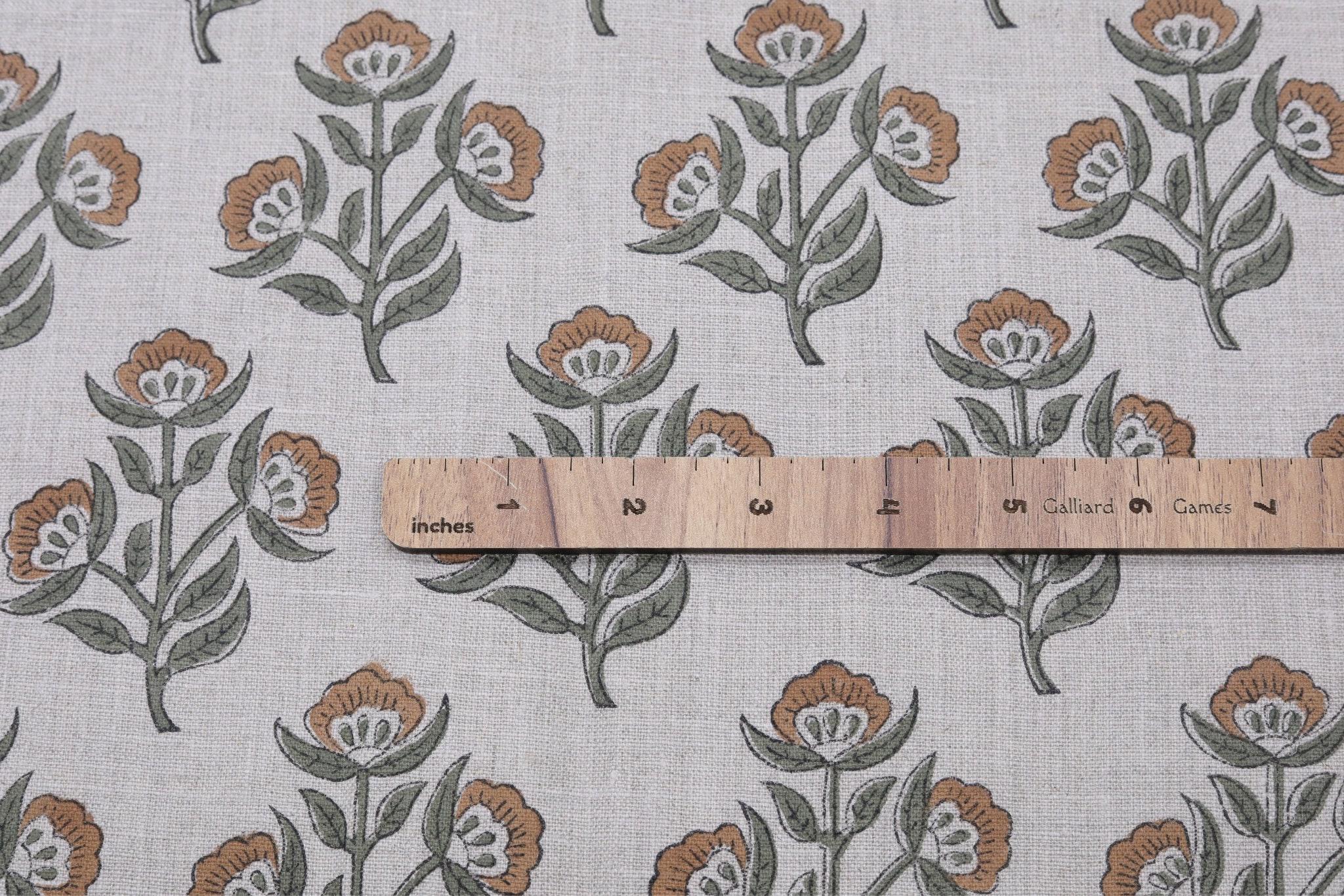 Linen Block Print Fabric 58 Inch Width Medium Weight Linen Natural Base Color Curtains and Drapes Upholstery Handmade Art Pillow Covers Tablecloths and Runners Bedding Tote Bag Lampshades by Fabritual