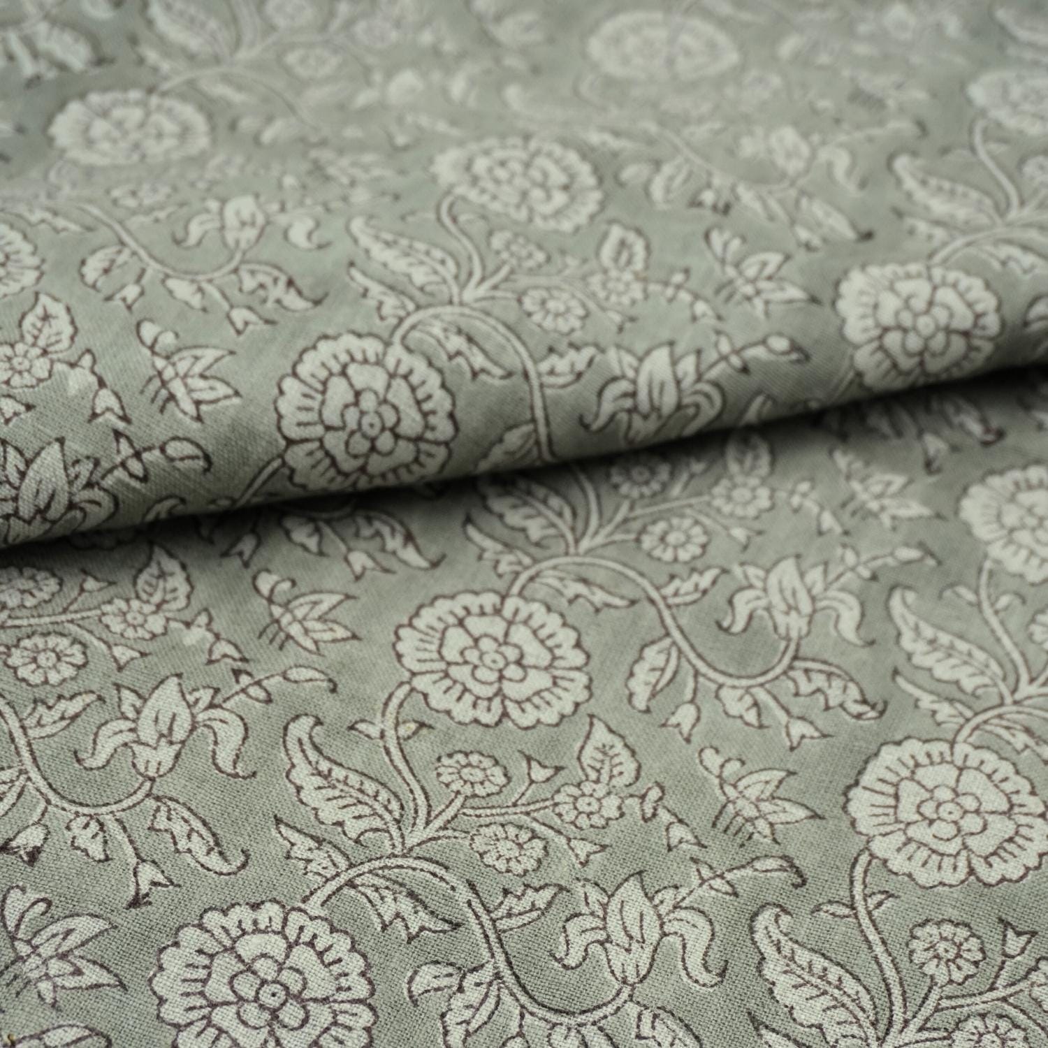Linen Block Print Fabric 58 Inch Width Medium Weight Linen Natural Base Color Curtains and Drapes Upholstery Handmade Art Pillow Covers Tablecloths and Runners Bedding Tote Bag Lampshades Napkins by Fabritual