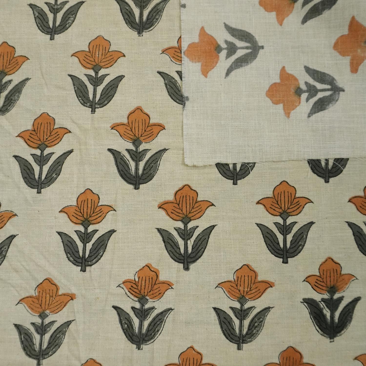 Linen Block Print Fabric Linen Blend 58 Inch Width Light Weight Linen Natural Base Color Curtains and Drapes Upholstery Handmade Art Tablecloths and Runners Bedding Tote Bag Lampshades Napkins by Fabritual