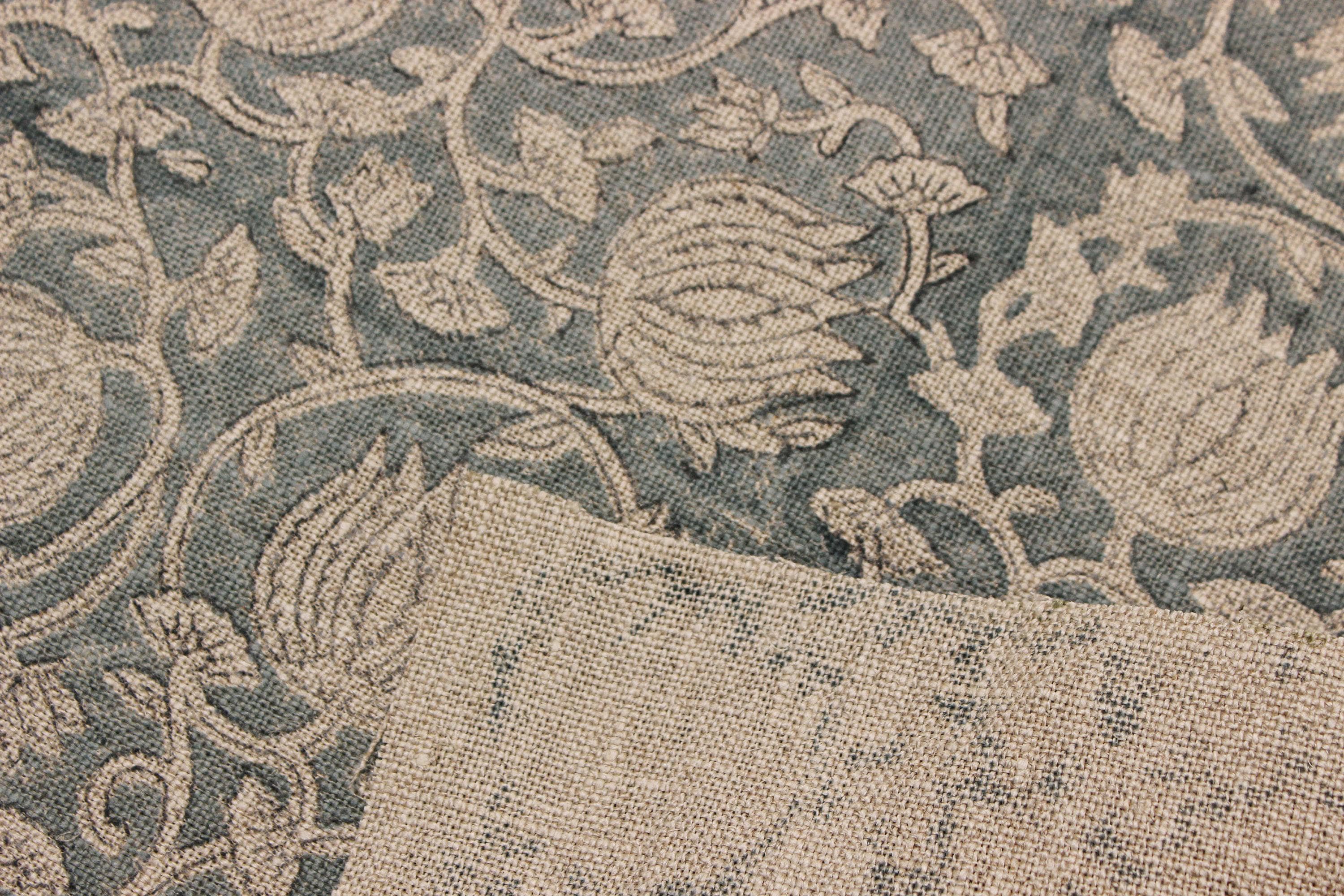 Handmade Artisan Block Printed Thick Linen Beige and Gray Floral 58" Wide Fabric For Tablecloths – Kamal Jaal