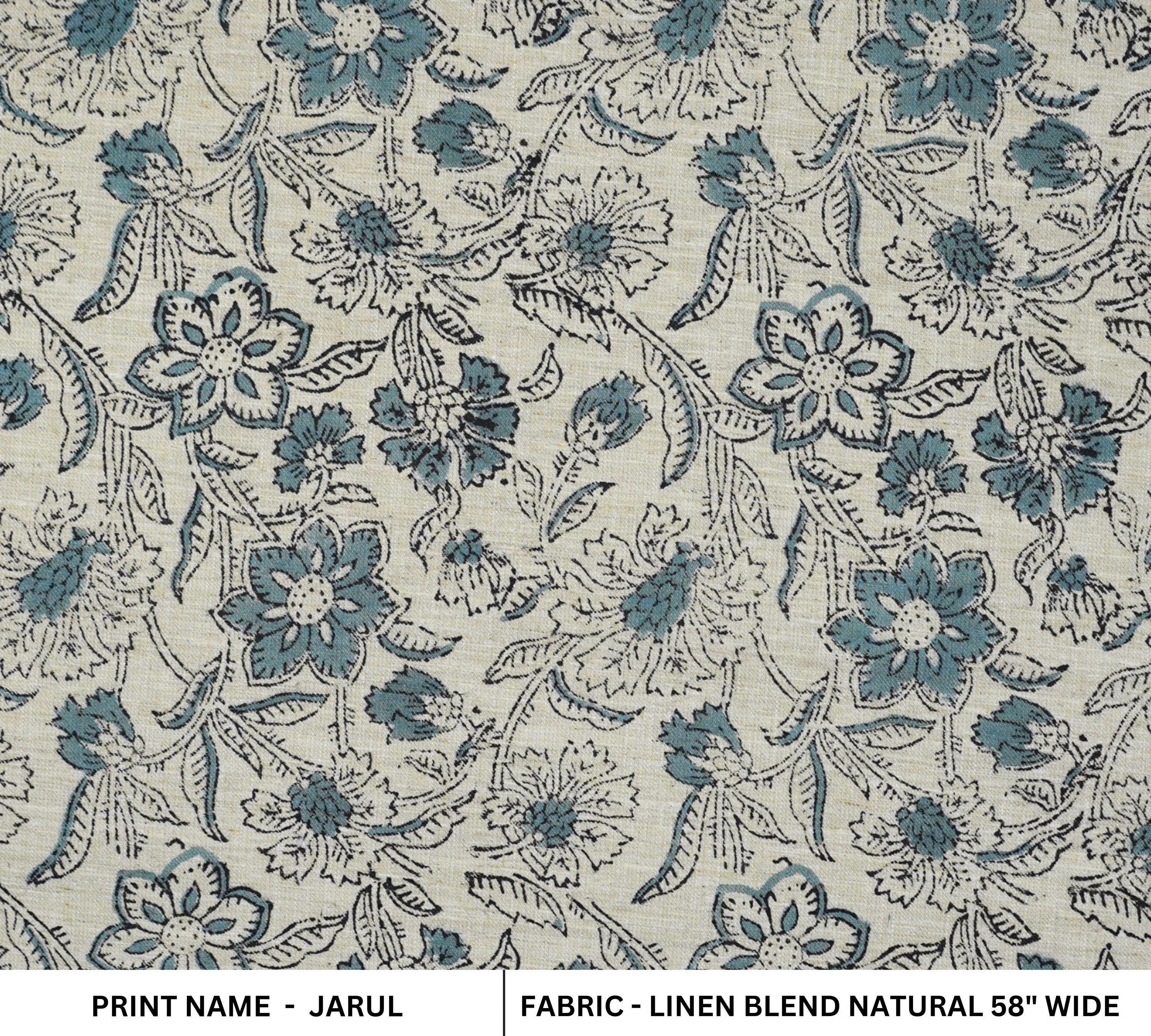Linen Block Print Fabric Linen Blend 58 Inch Width Light Weight Linen Natural Base Color Curtains and Drapes Upholstery Handmade Art Pillow Covers Tablecloths and Runners Bedding Tote Bag Lampshades Napkins by Fabritual