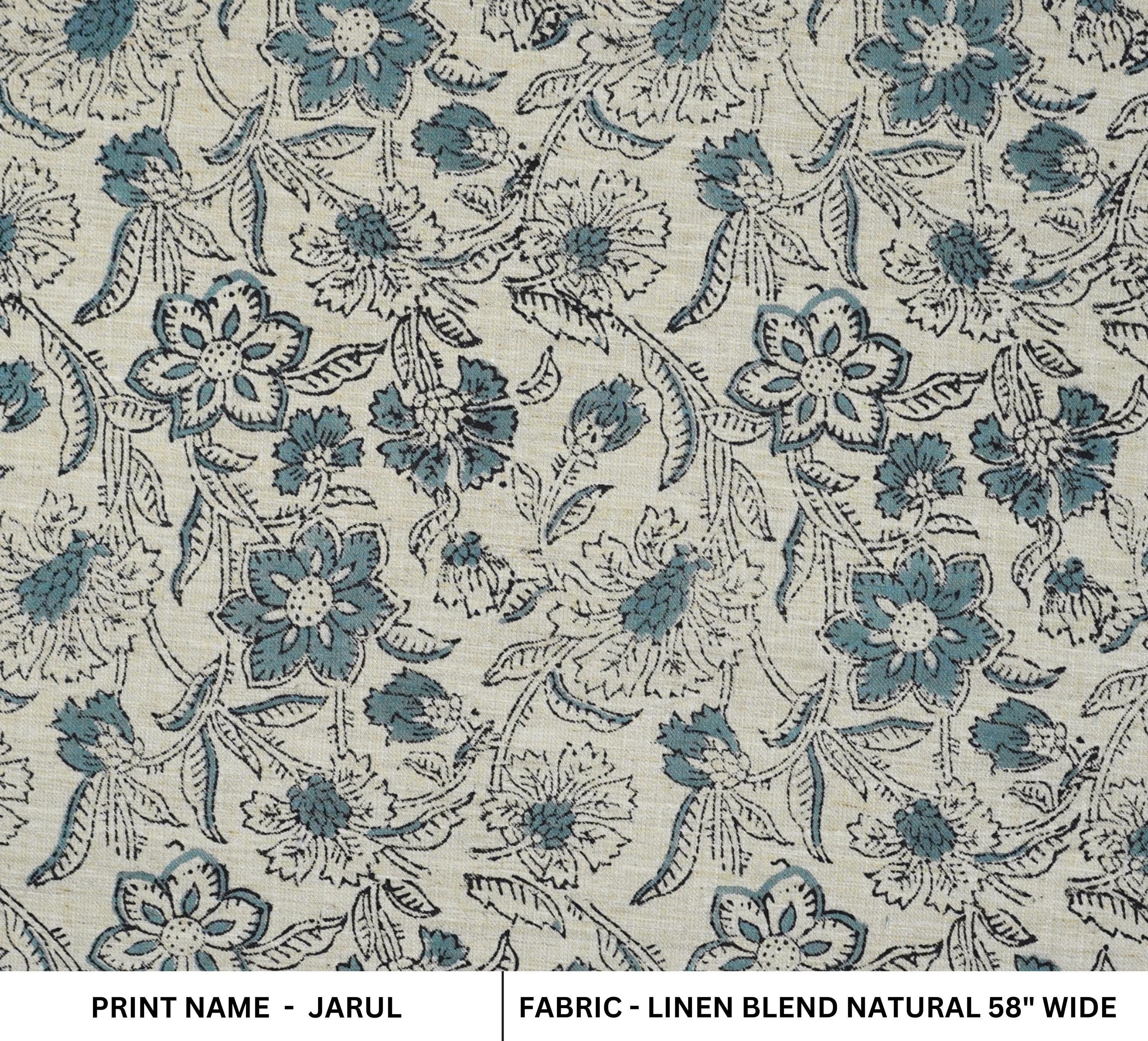 Linen Block Print Fabric Linen Blend 58 Inch Width Light Weight Linen Natural Base Color Curtains and Drapes Upholstery Handmade Art Pillow Covers Tablecloths and Runners Bedding Tote Bag Lampshades Napkins by Fabritual