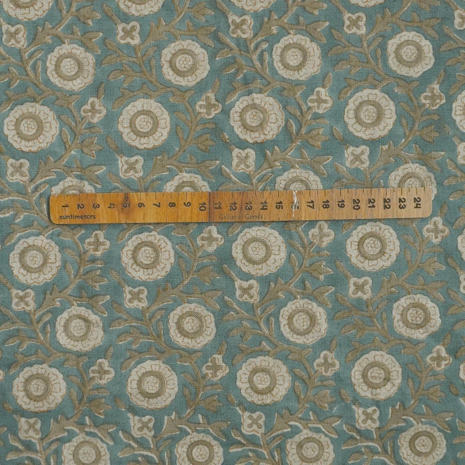 Linen Block Print Fabric 58 Inch Width Medium Weight Linen Natural Base Color Curtains and Drapes Upholstery Handmade Art Pillow Covers Tablecloths and Runners Bedding Tote Bag Lampshades by Fabritual