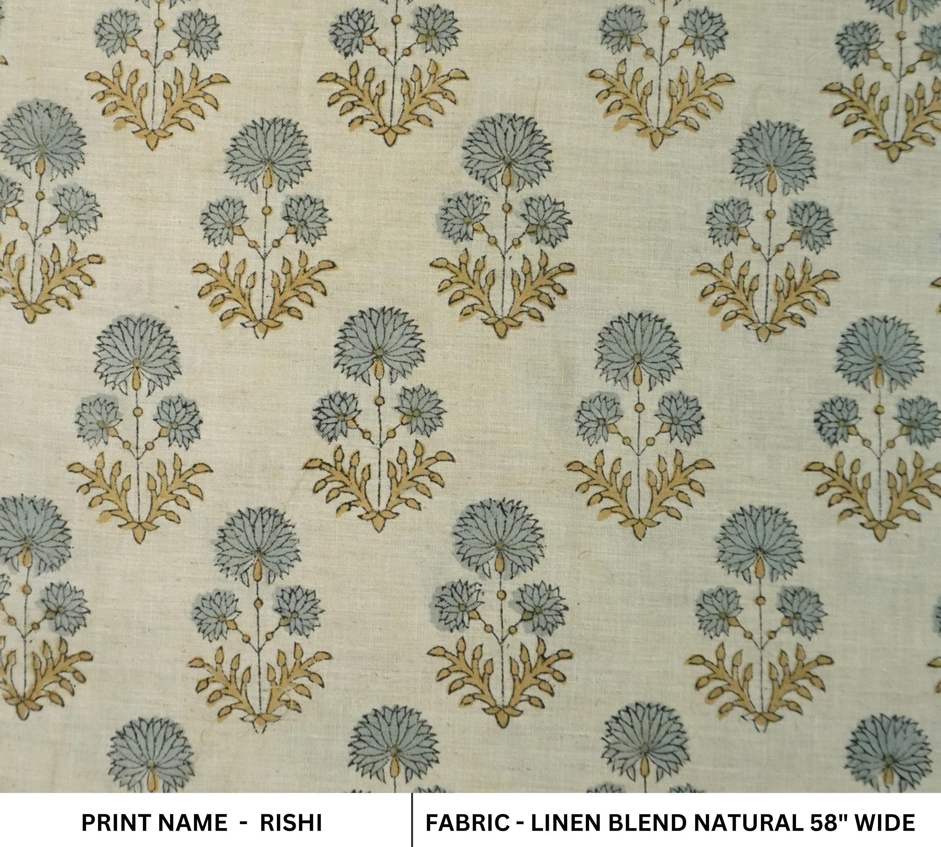 Linen Block Print Fabric 58 Inch Width Light Weight Linen Natural Base Color Handmade Creative Design To Make Curtains and Drapes Upholstery Pillow Covers Tablecloths and Runners Lampshades Napkins by Fabritual