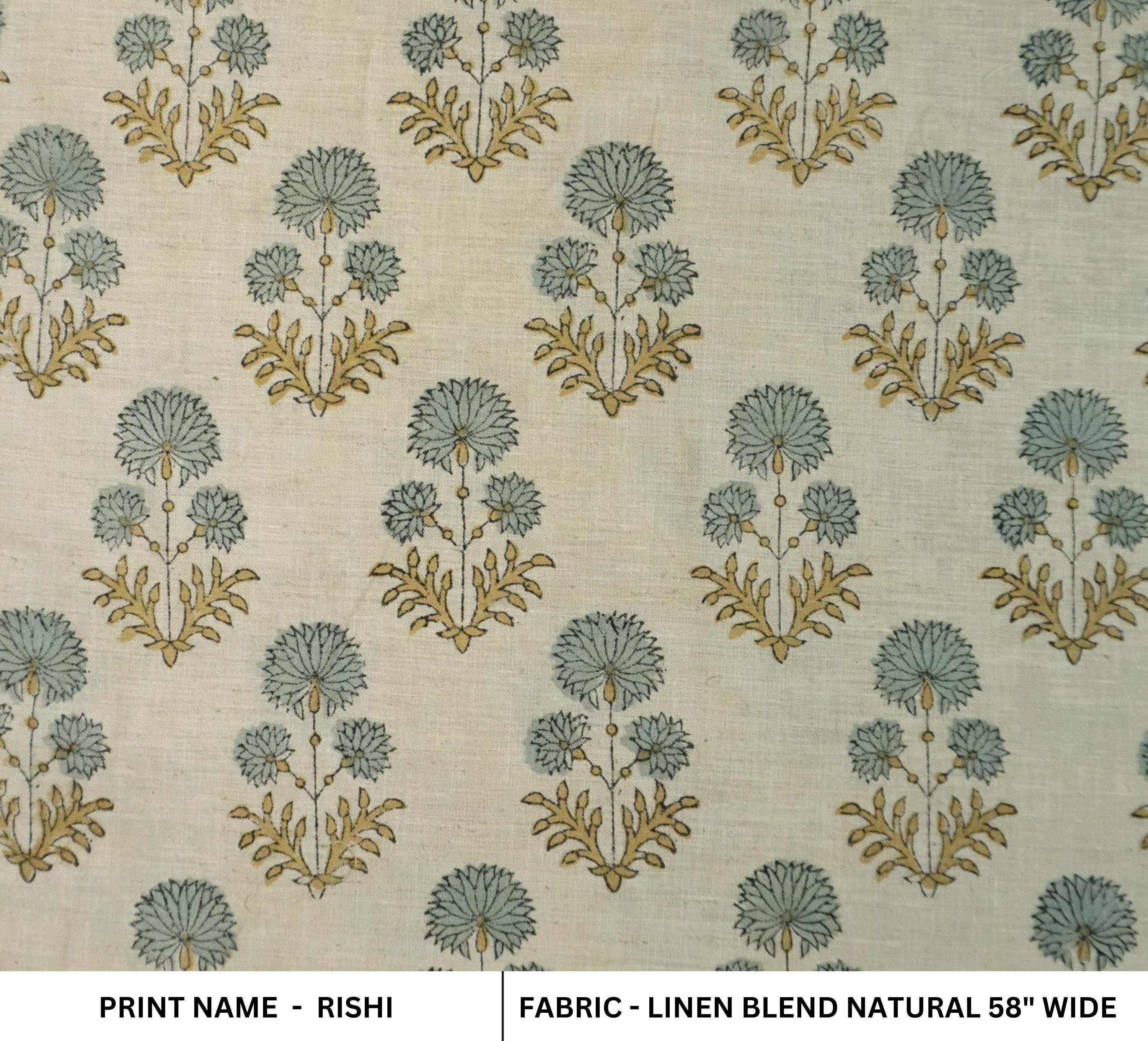 Linen Block Print Fabric 58 Inch Width Light Weight Linen Natural Base Color Handmade Creative Design To Make Curtains and Drapes Upholstery Pillow Covers Tablecloths and Runners Lampshades Napkins by Fabritual
