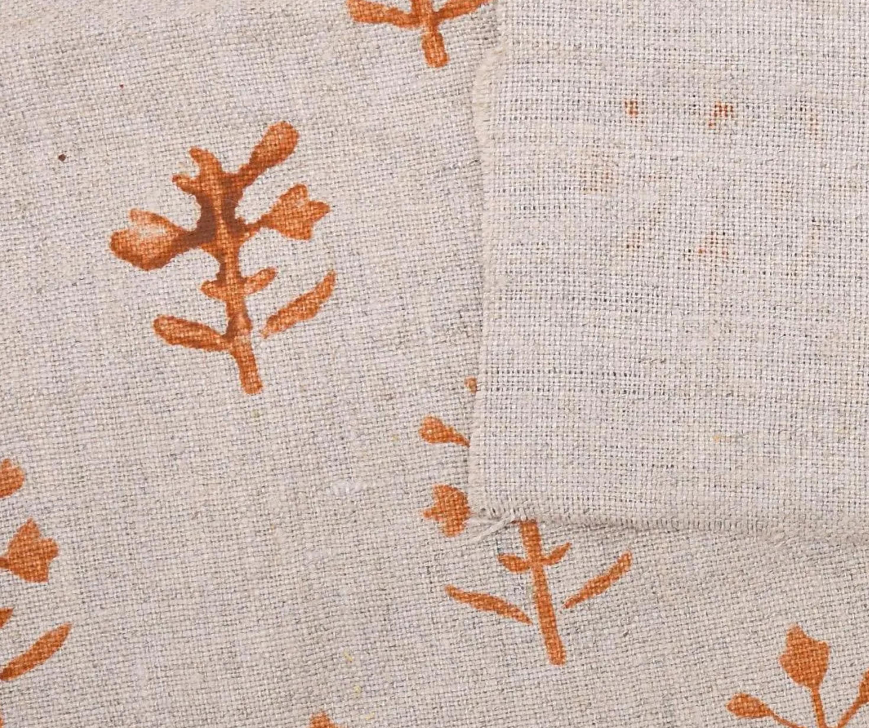 Linen Block Print Fabric 58 Inch Width Medium Weight Linen Natural Base Color Curtains and Drapes Upholstery Handmade Art Pillow Covers Tablecloths and Runners Bedding Tote Bag Napkins by Fabritual