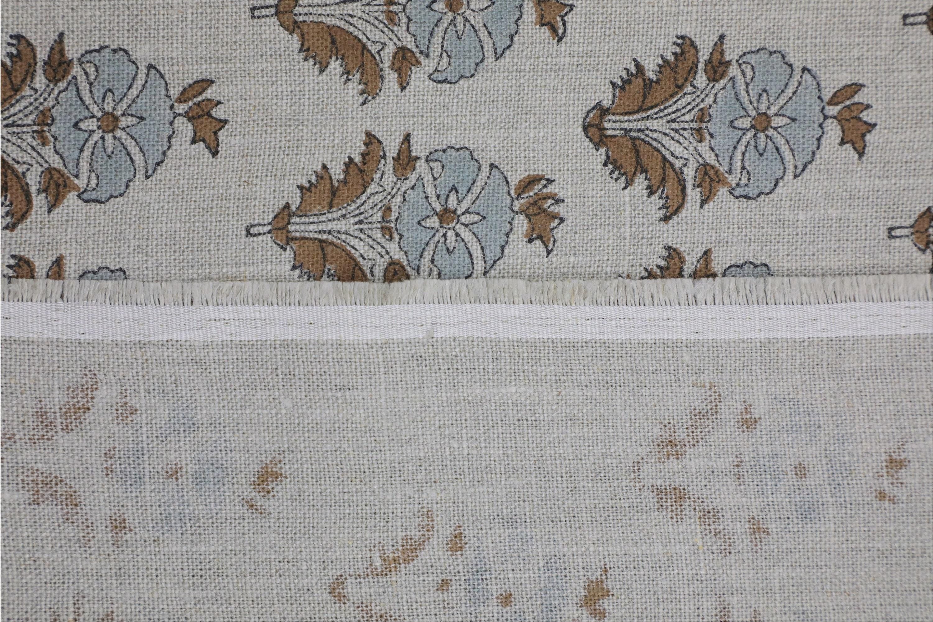 Linen Block Print Fabric 58 Inch Width Heavy Weight Linen Natural Base Color Handmade Art Pillow Covers Tablecloths and Runners Bedding Tote Bag Lampshades Napkins by Fabritual