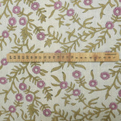 Block Printed Purple and Pastel Brown Floral Linen Blend Natural Fabric for Farmhouse Decor - SEHJAN