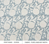 Handmade Throw Pastel Blue and Gray Floral Block Printed Pure Linen 58" Wide Fabric for Farmhouse Decor – ZIRCON