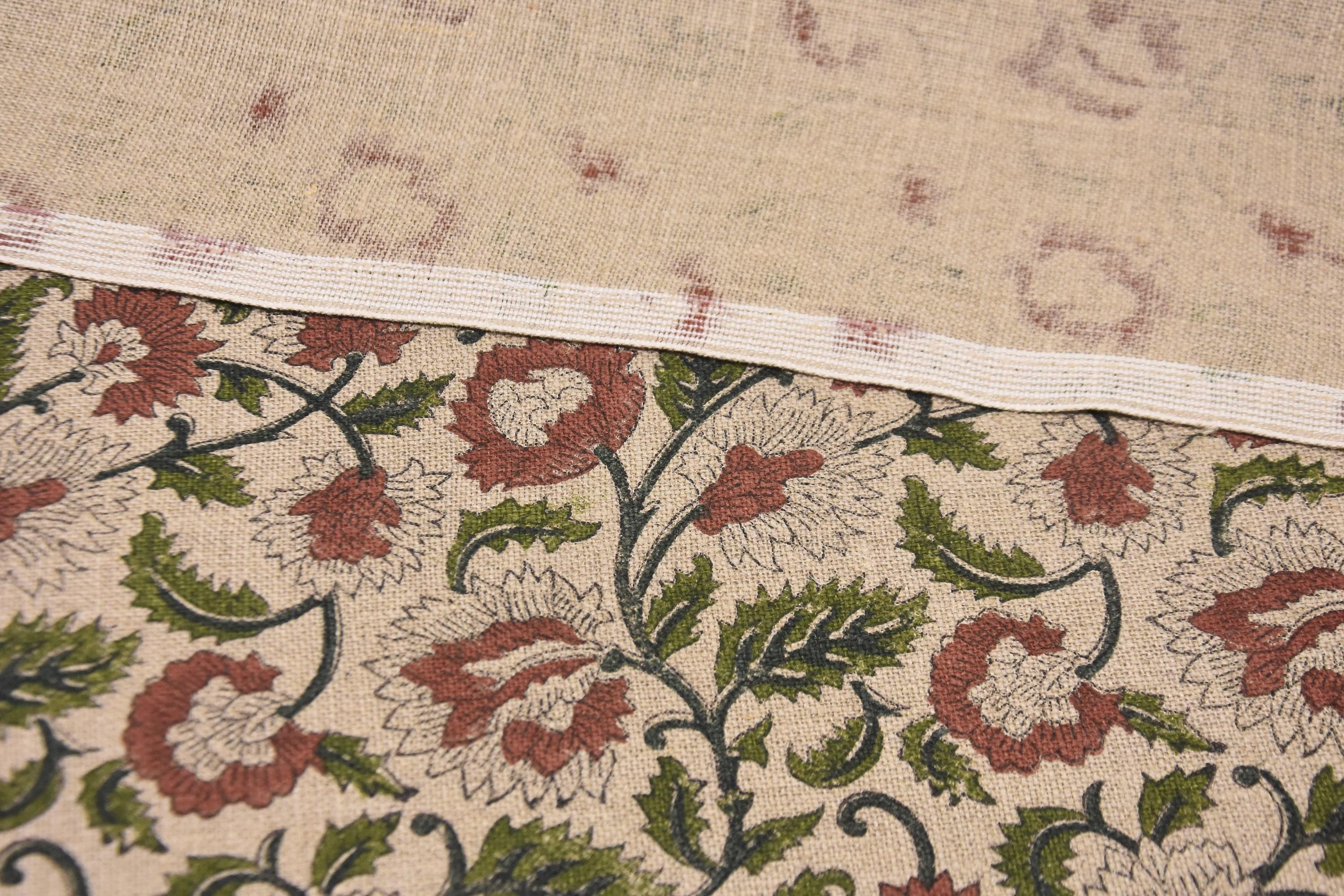 Linen Block Print Fabric 58 Inch Width Heavy Linen Natural Base With Unique Color Curtains and Drapes Upholstery Pillow Covers Tablecloths and Runners Bedding Tote Bag by Fabritual