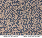 Linen Block Print Fabric 58 Inch Width Heavy Weight Linen Natural Base Color Curtains and Drapes Upholstery Handmade Art Pillow Covers Tablecloths and Runners Bedding Tote Bag Lampshades Napkins by Fabritual