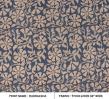 Indian Handmade Block Printed Silver Pink Floral Thick Linen Fabric in 58" Wide for Curtains & Cushions - Rudraksha