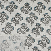 Handmade Bluish and Gray Floral Block Printed Viscose Linen Fabric 58" Wide for Pillows, Curtains – BELPATRA