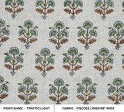 Block Print Fabric 58 Inch Width Light Weight Viscose Linen Natural Base Color and Mini Yellow Floral Print Curtains and Drapes Pillow Covers Tablecloths and Runners Bedding Tote Bag Lampshades Napkins by Fabritual