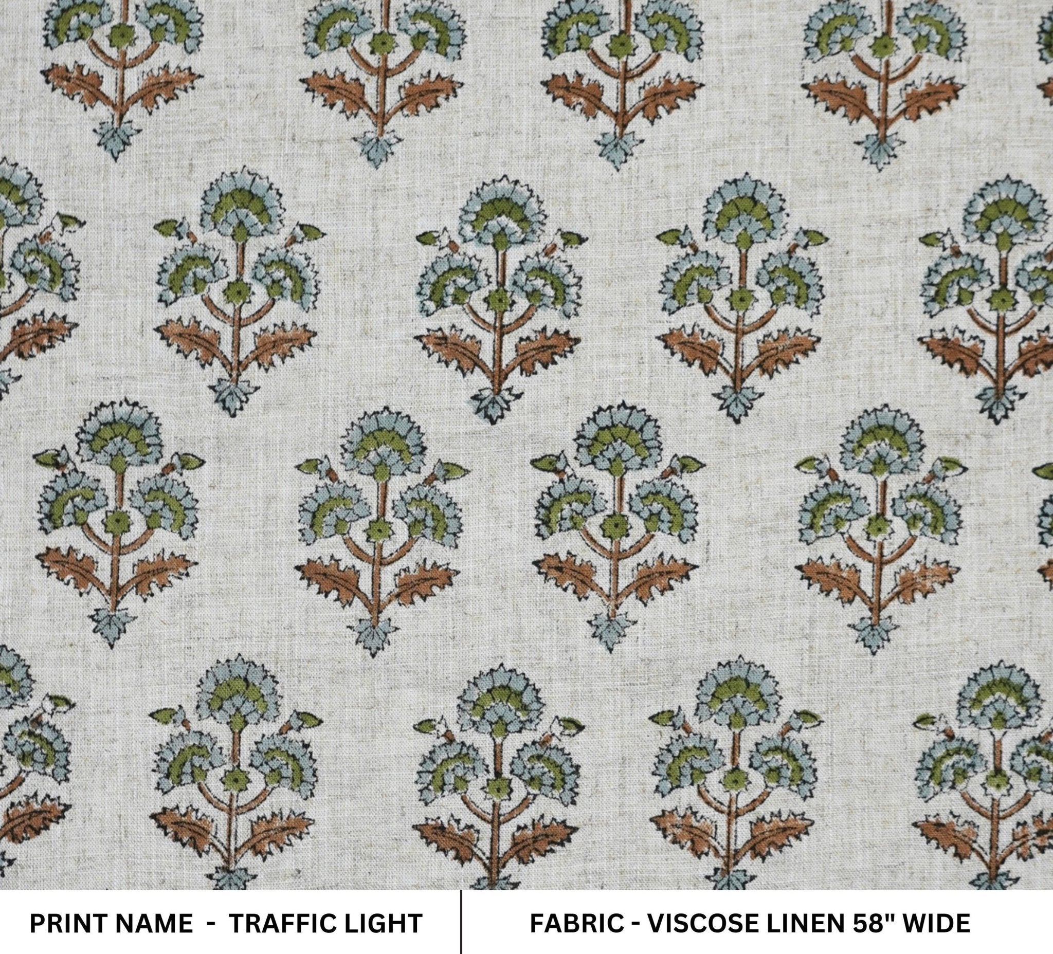 Block Print Fabric 58 Inch Width Light Weight Viscose Linen Natural Base Color and Mini Yellow Floral Print Curtains and Drapes Pillow Covers Tablecloths and Runners Bedding Tote Bag Lampshades Napkins by Fabritual